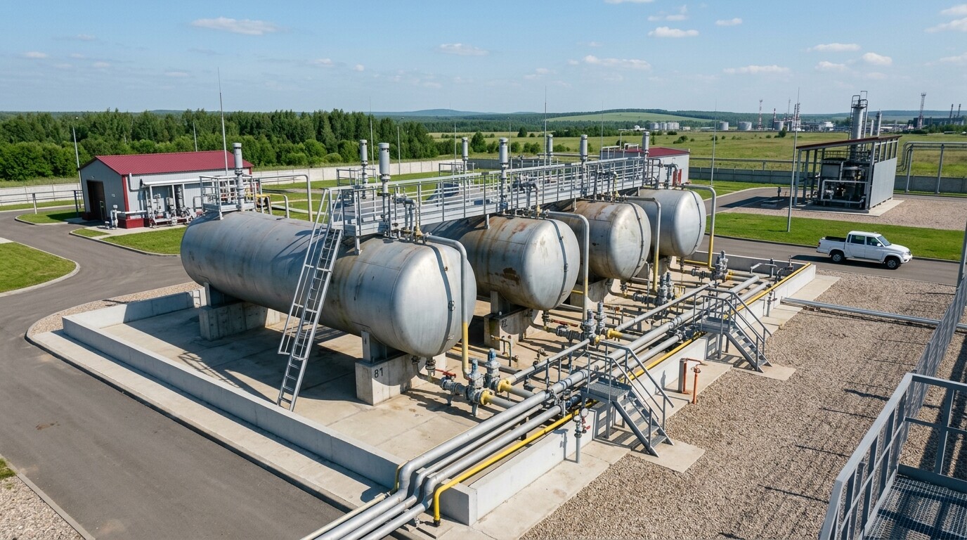 Резервуарный парк нефтебазы для хранения нефтепродуктов